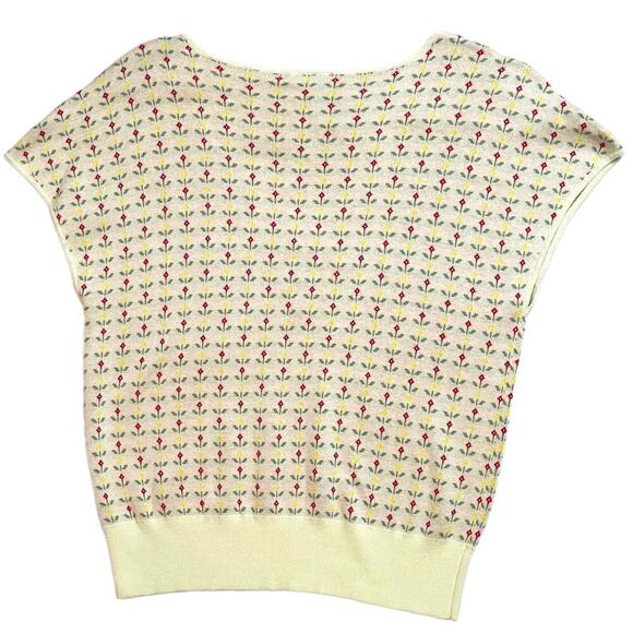 ModCloth In the Details Cream Short Sleeve Floral Sweater Top Women’s Large - Picture 4 of 8